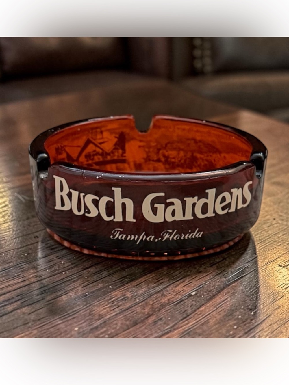 Vintage Busch Gardens Ashtray Brown Amber Tampa Florida